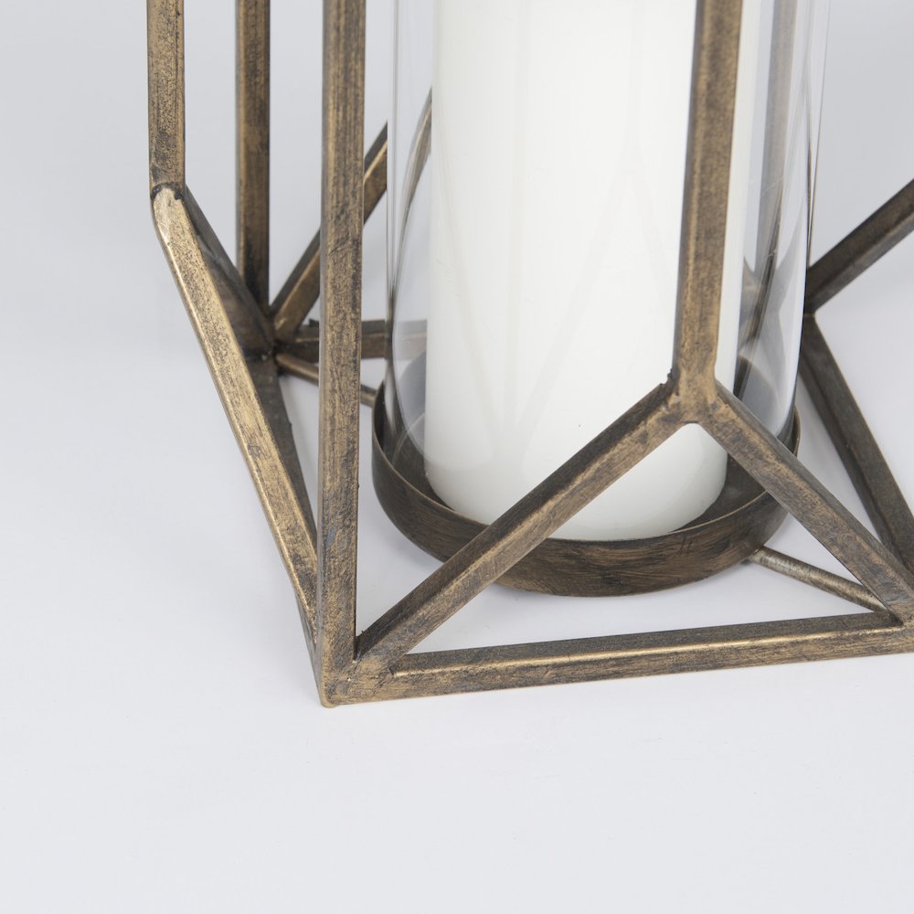 Ivy Small Gold Metal Geometric Cage Candle Holder Lantern. Picture 8