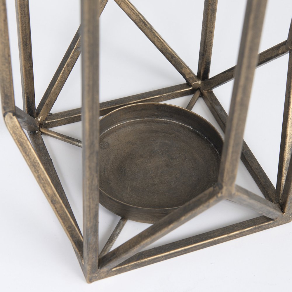 Ivy Small Gold Metal Geometric Cage Candle Holder Lantern. Picture 9