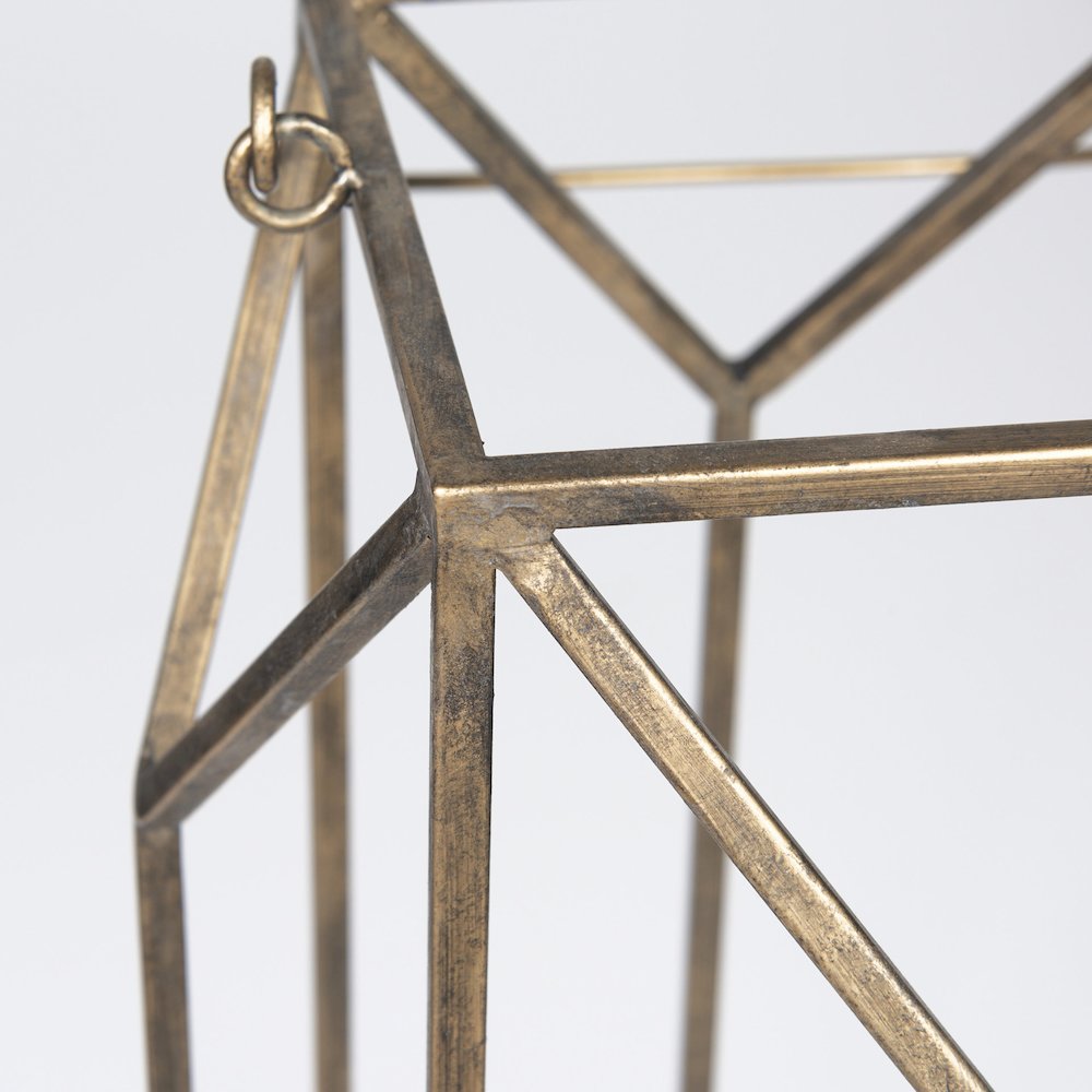 Ivy Large Gold Metal Geometric Cage Candle Holder Lantern. Picture 7