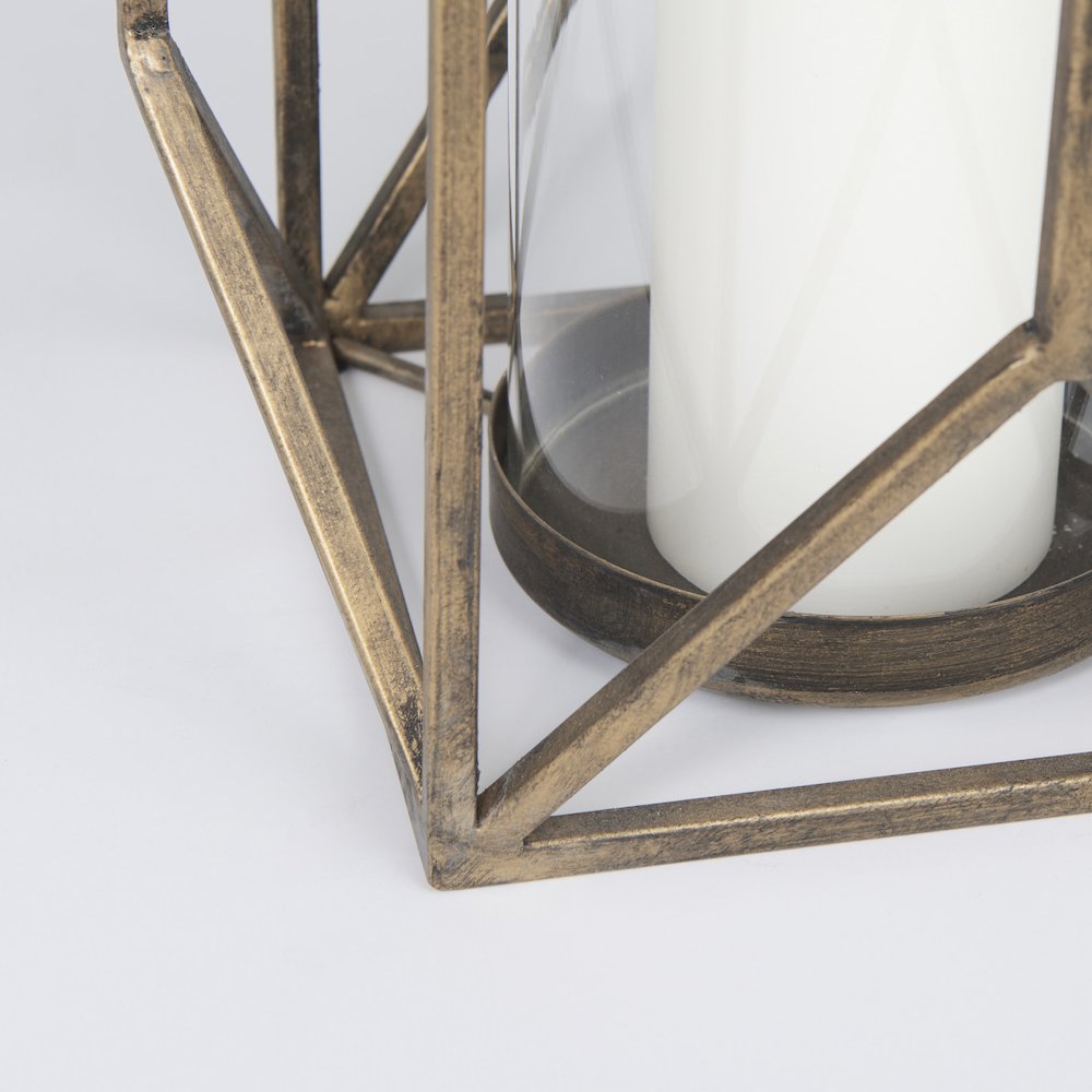 Ivy Large Gold Metal Geometric Cage Candle Holder Lantern. Picture 8