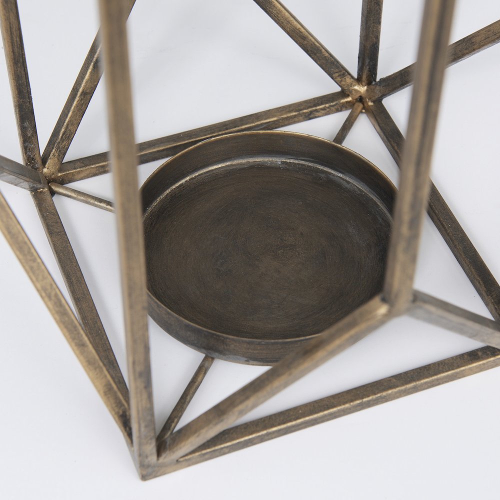 Ivy Large Gold Metal Geometric Cage Candle Holder Lantern. Picture 9