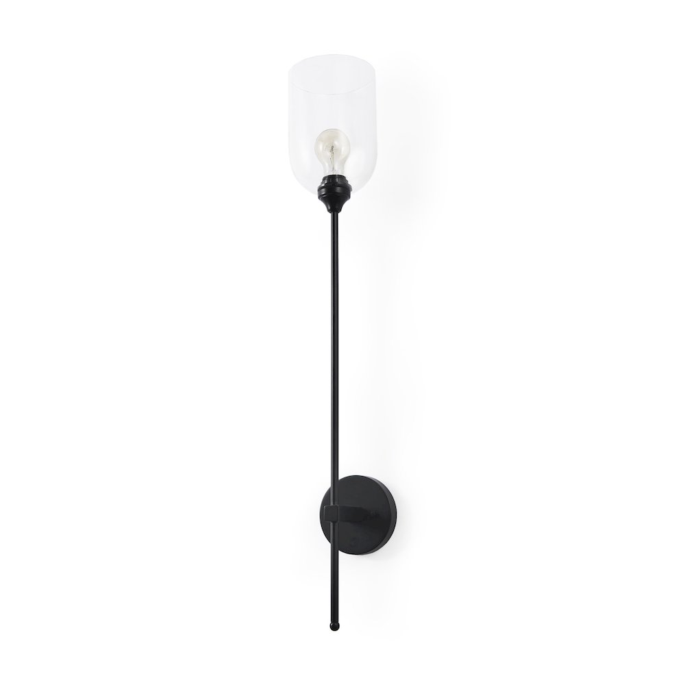 Clyde 6.0L x 8.0W x 37.0H Matte Black W/Glass Round Wall Sconce. Picture 1