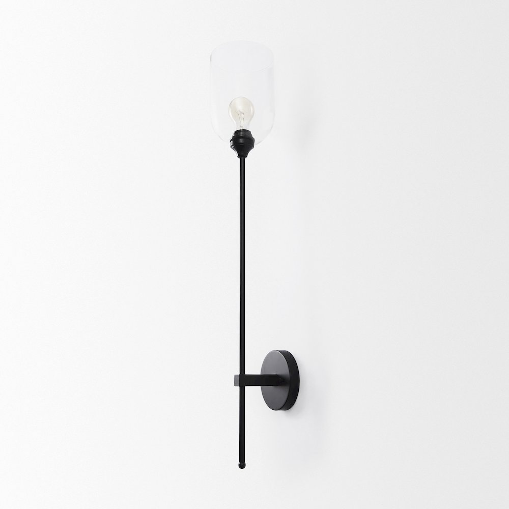 Clyde 6.0L x 8.0W x 37.0H Matte Black W/Glass Round Wall Sconce. Picture 2