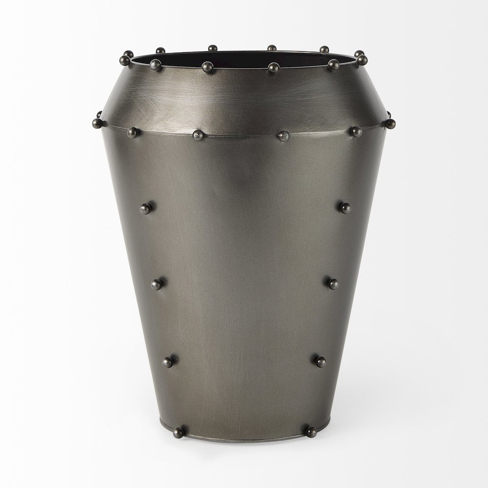 Elio 12.2H Large Gun Metal Gray Metal W/Studs Vase. Picture 2