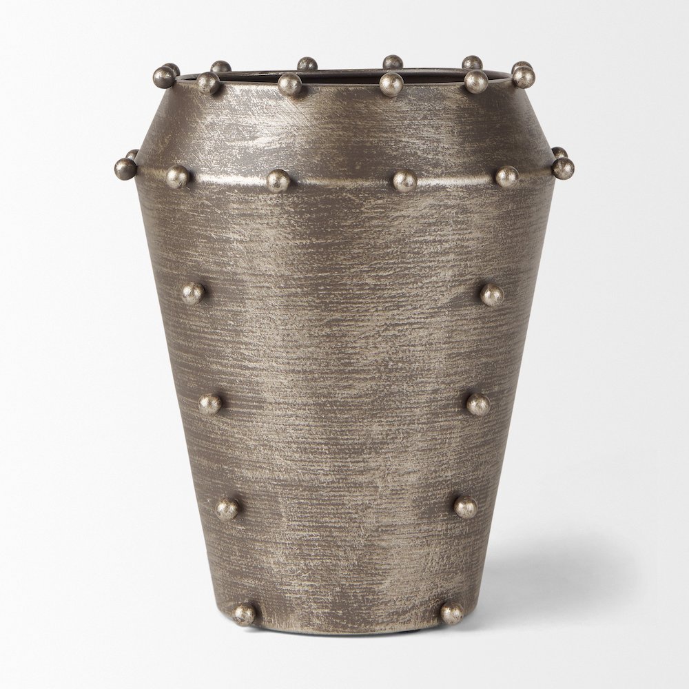 Elio  9.1H Small Champagne Metal W/Studs Vase. Picture 2