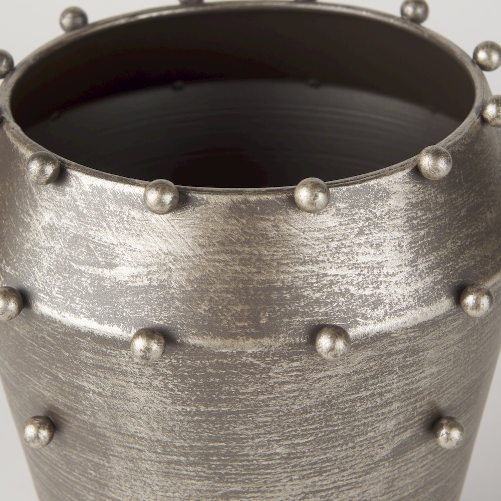 Elio  9.1H Small Champagne Metal W/Studs Vase. Picture 3