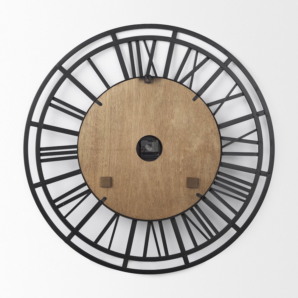 Lewiston 30.1L x 2.0W x 30.1H Black Iron W/Wood Round Wall Clock. Picture 3