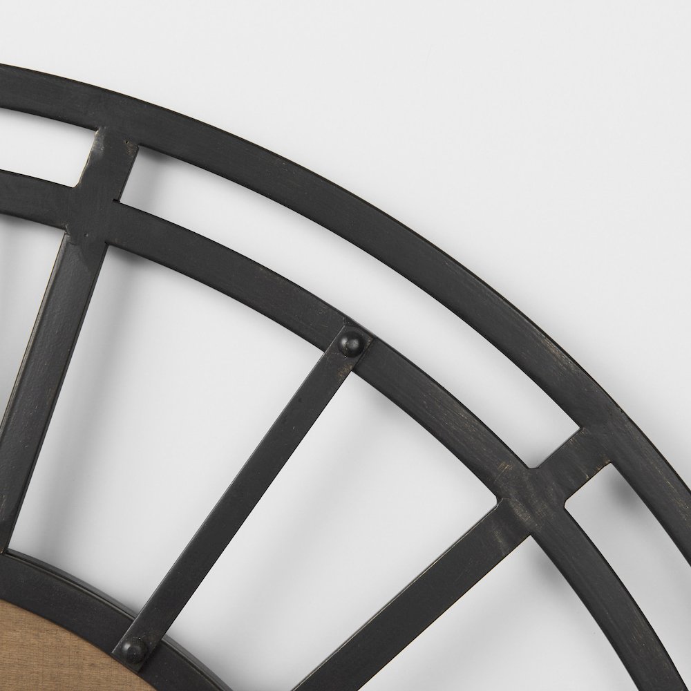 Lewiston 30.1L x 2.0W x 30.1H Black Iron W/Wood Round Wall Clock. Picture 4
