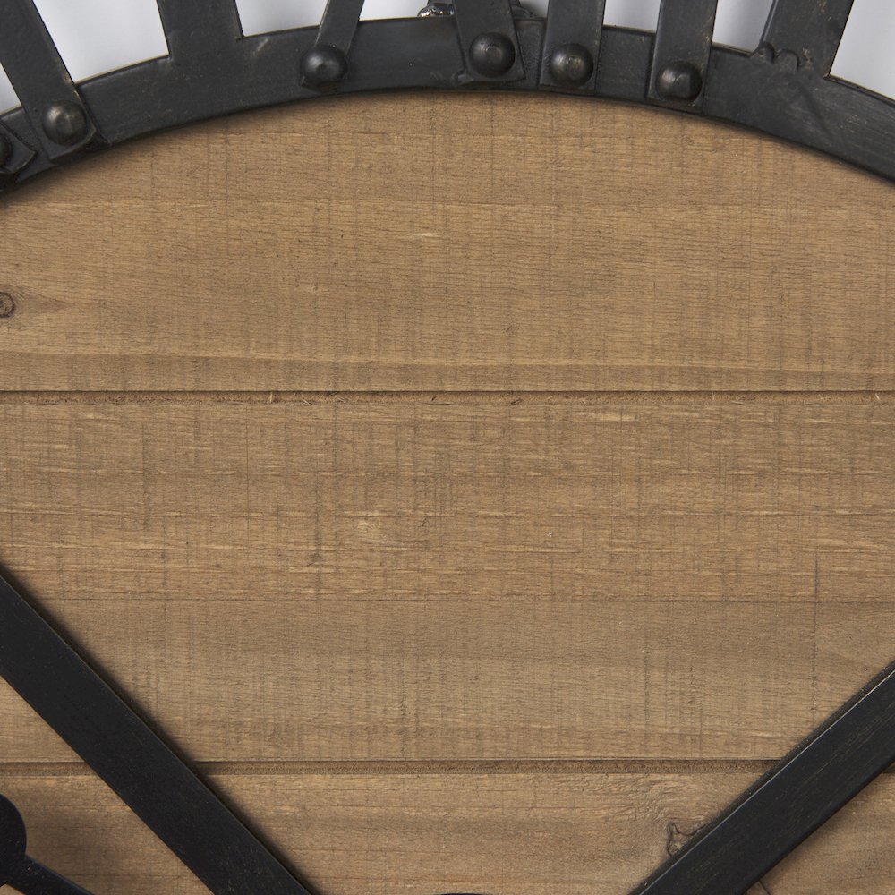 Lewiston 30.1L x 2.0W x 30.1H Black Iron W/Wood Round Wall Clock. Picture 5