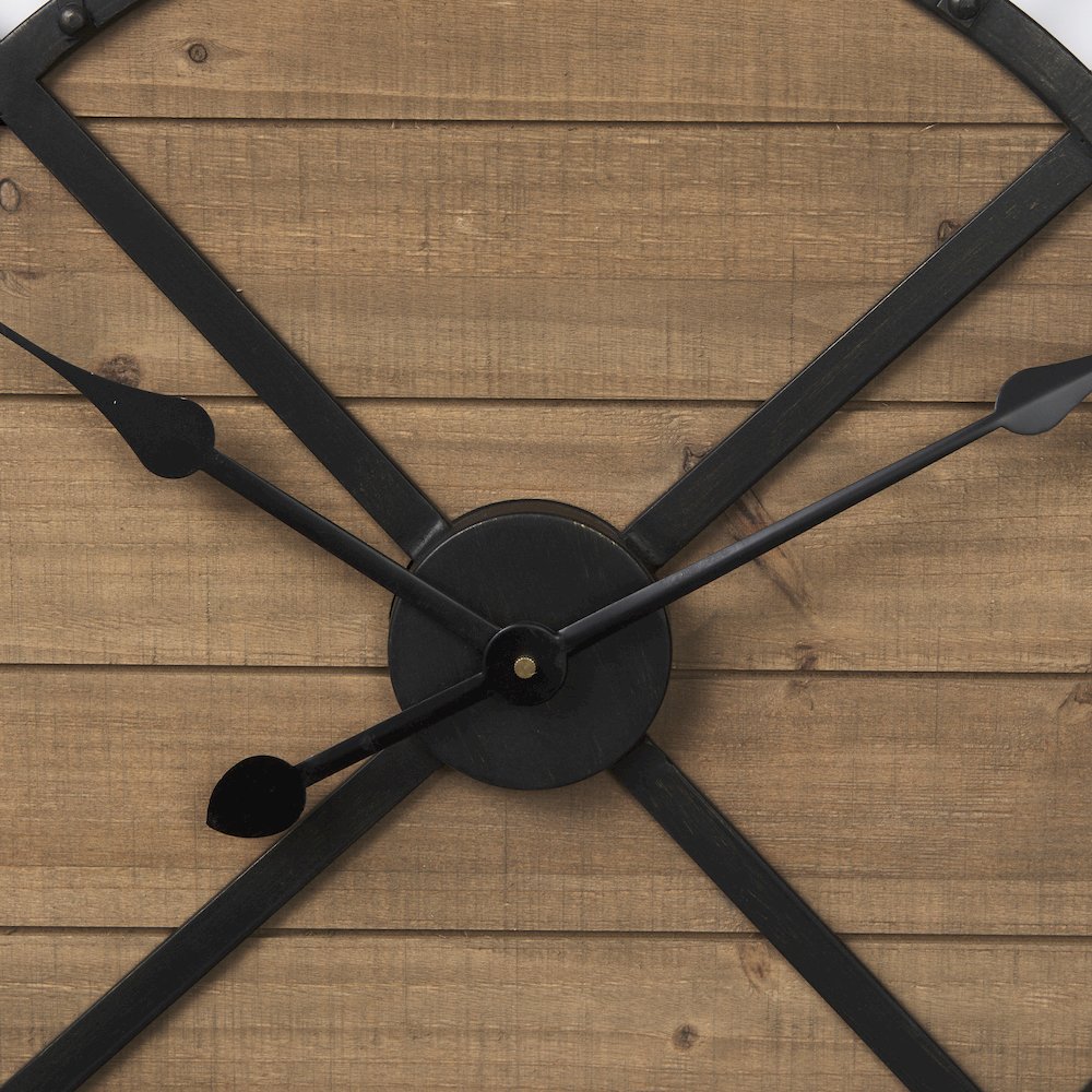 Lewiston 30.1L x 2.0W x 30.1H Black Iron W/Wood Round Wall Clock. Picture 6