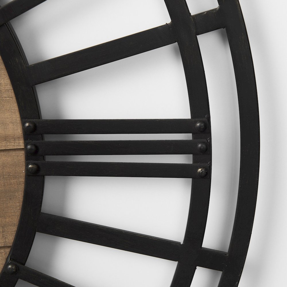 Lewiston 30.1L x 2.0W x 30.1H Black Iron W/Wood Round Wall Clock. Picture 7