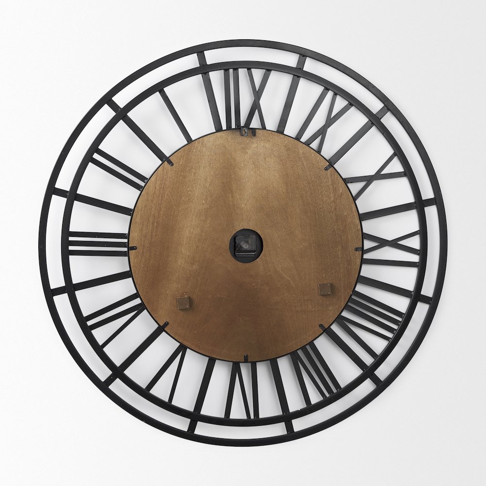Lewiston 42.1L x 2.6W x 42.1H Black Iron W/Wood Round Wall Clock. Picture 3