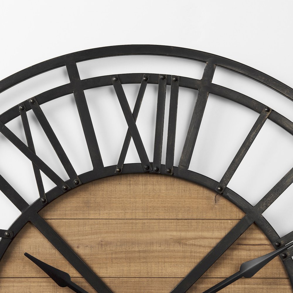 Lewiston 42.1L x 2.6W x 42.1H Black Iron W/Wood Round Wall Clock. Picture 4