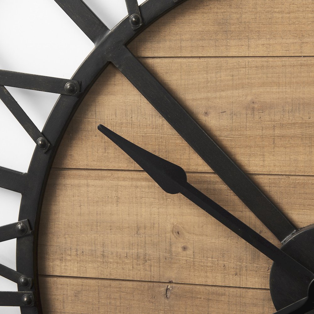Lewiston 42.1L x 2.6W x 42.1H Black Iron W/Wood Round Wall Clock. Picture 5