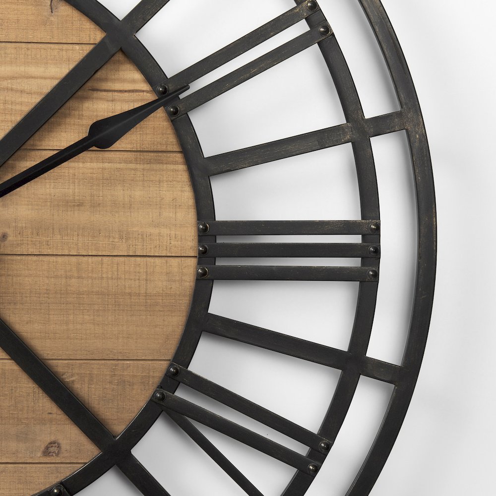 Lewiston 42.1L x 2.6W x 42.1H Black Iron W/Wood Round Wall Clock. Picture 6