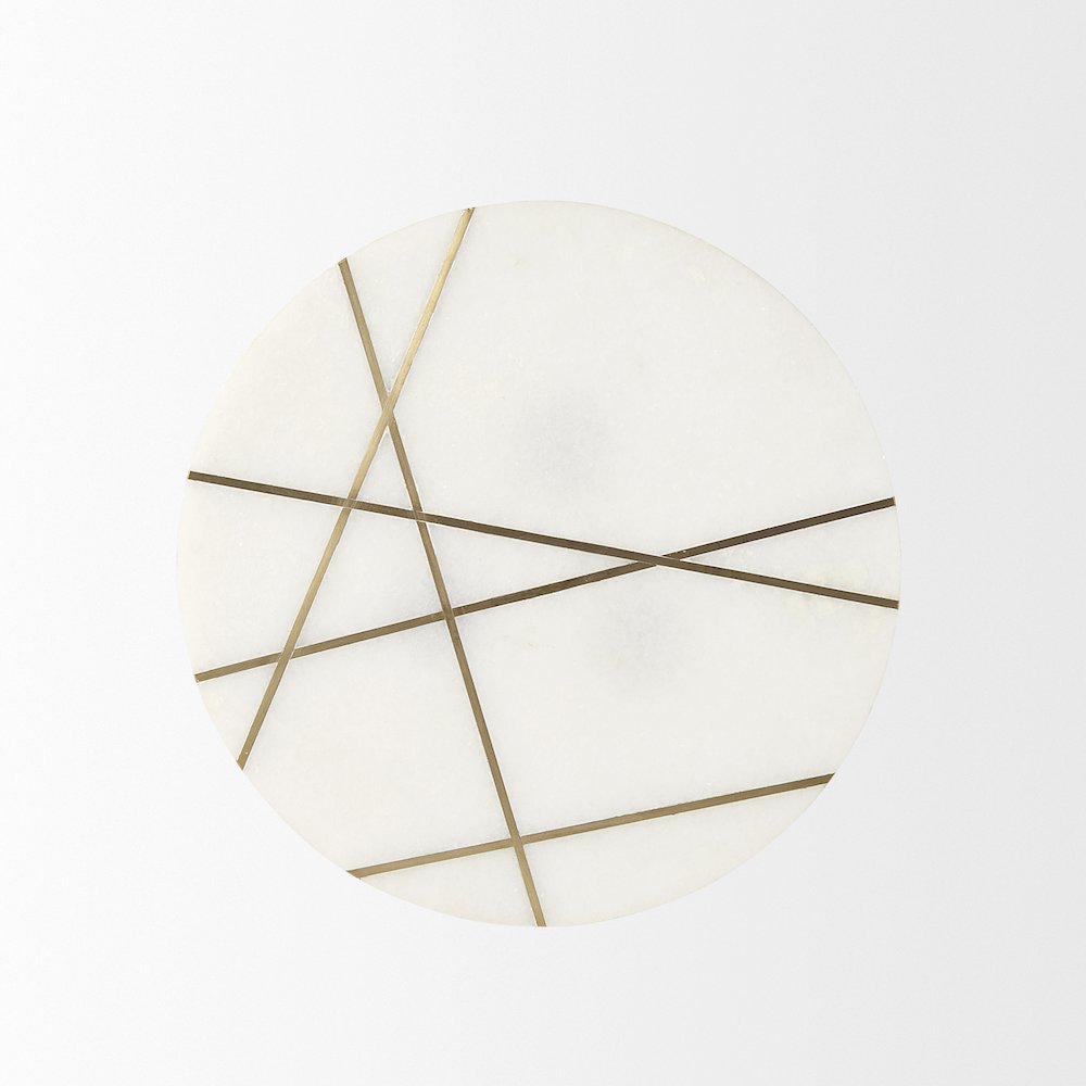 16.0L x 16.0W x 19.0H White Marble W/Antique Gold Metal Round Small Side Table. Picture 5