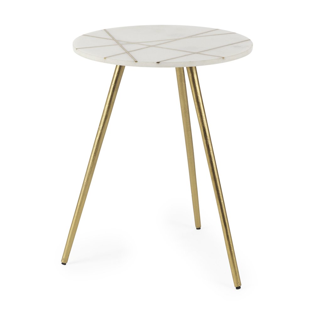 18.0L x 18.0W x 23.0H White Marble W/Antique Gold Metal Round Large Accent Table. Picture 1