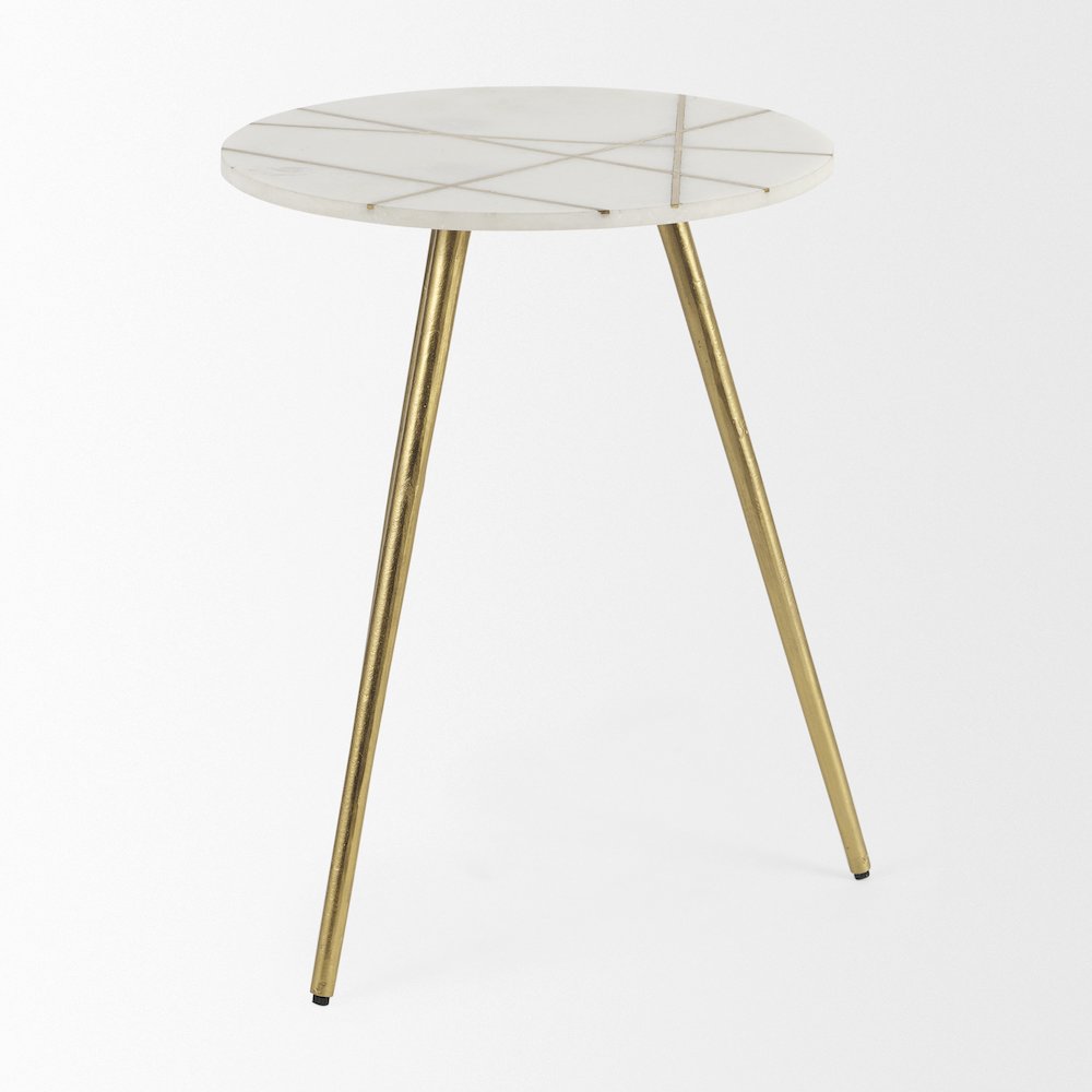 18.0L x 18.0W x 23.0H White Marble W/Antique Gold Metal Round Large Accent Table. Picture 2