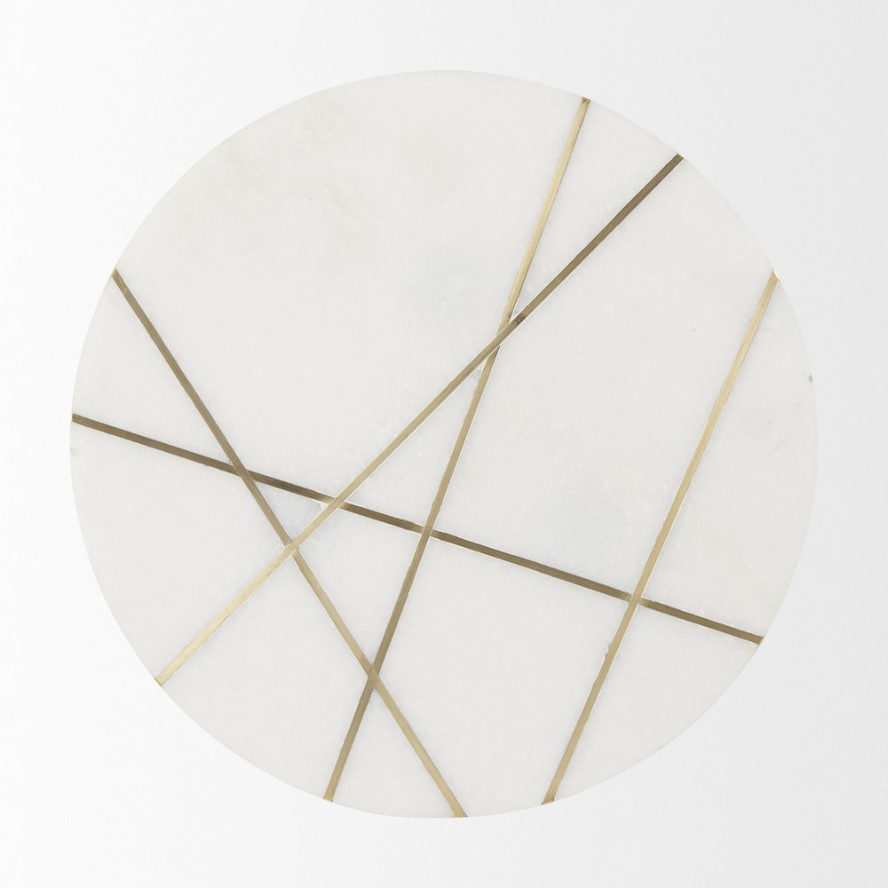 18.0L x 18.0W x 23.0H White Marble W/Antique Gold Metal Round Large Accent Table. Picture 5