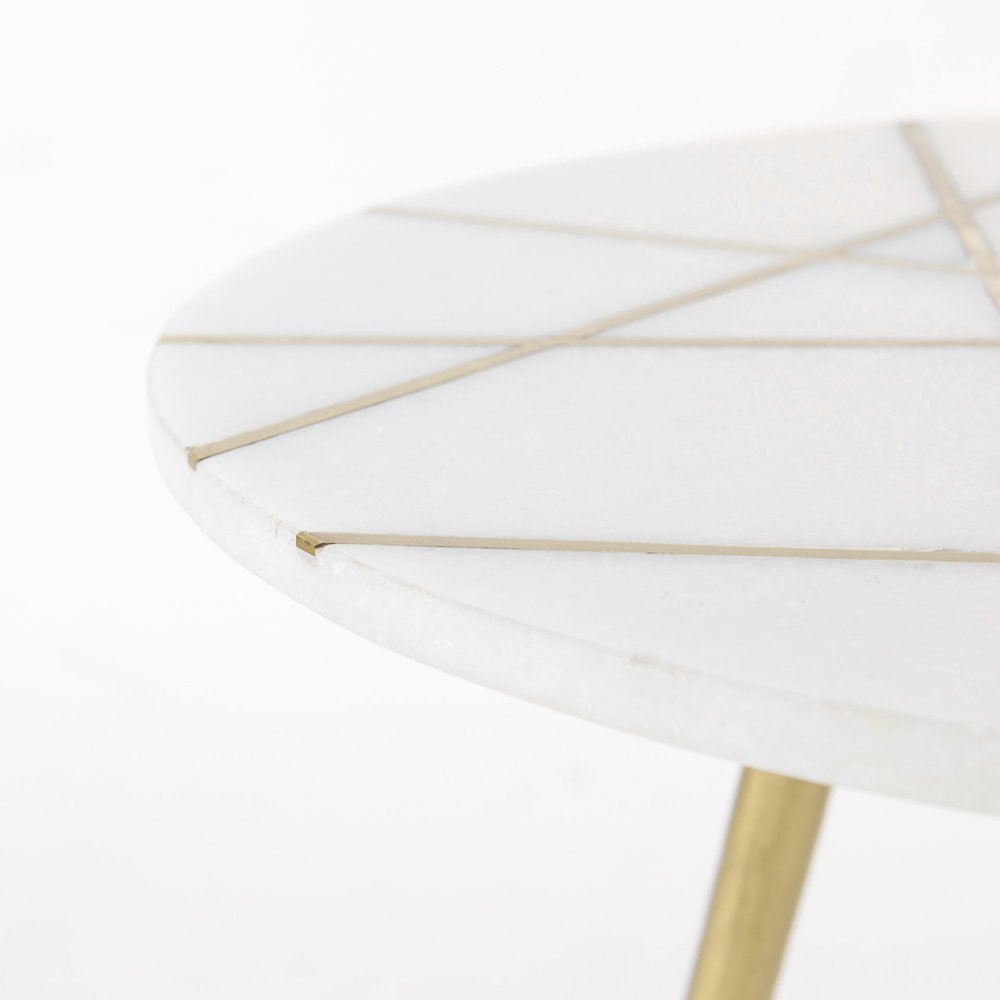 18.0L x 18.0W x 23.0H White Marble W/Antique Gold Metal Round Large Accent Table. Picture 6