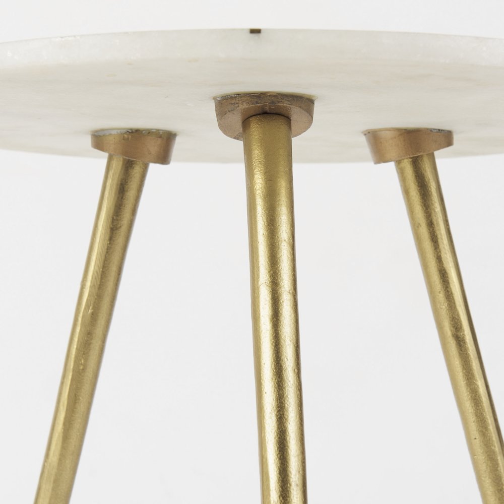 18.0L x 18.0W x 23.0H White Marble W/Antique Gold Metal Round Large Accent Table. Picture 7