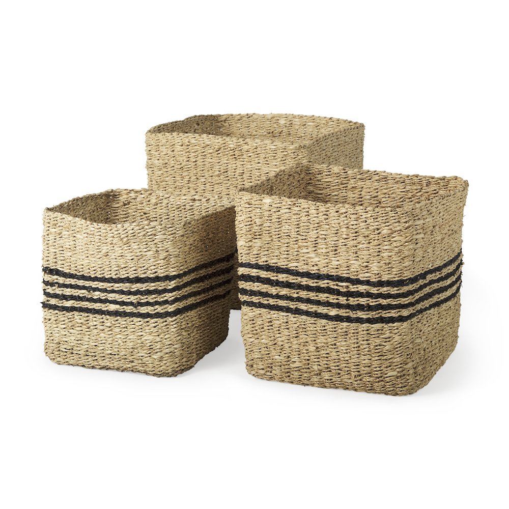 Cullen 15.7L x 15.7W x 15.7H (Set of 3) Grey Twisted Seagrass Square Basket. Picture 1