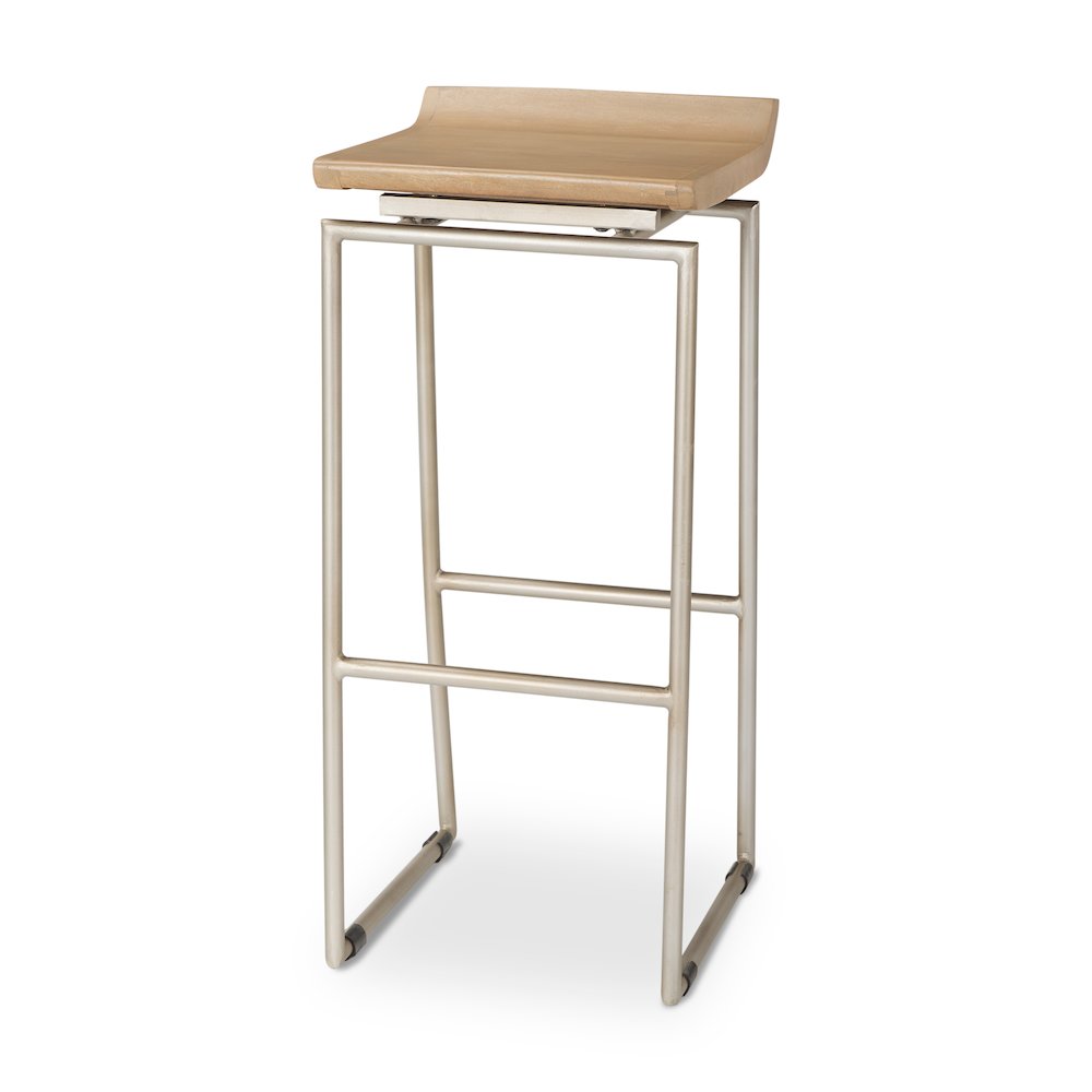 Givens 14.0L x 15.8W x 31.8H Brown Wood W/Silver Metal Frame Barstool. Picture 1