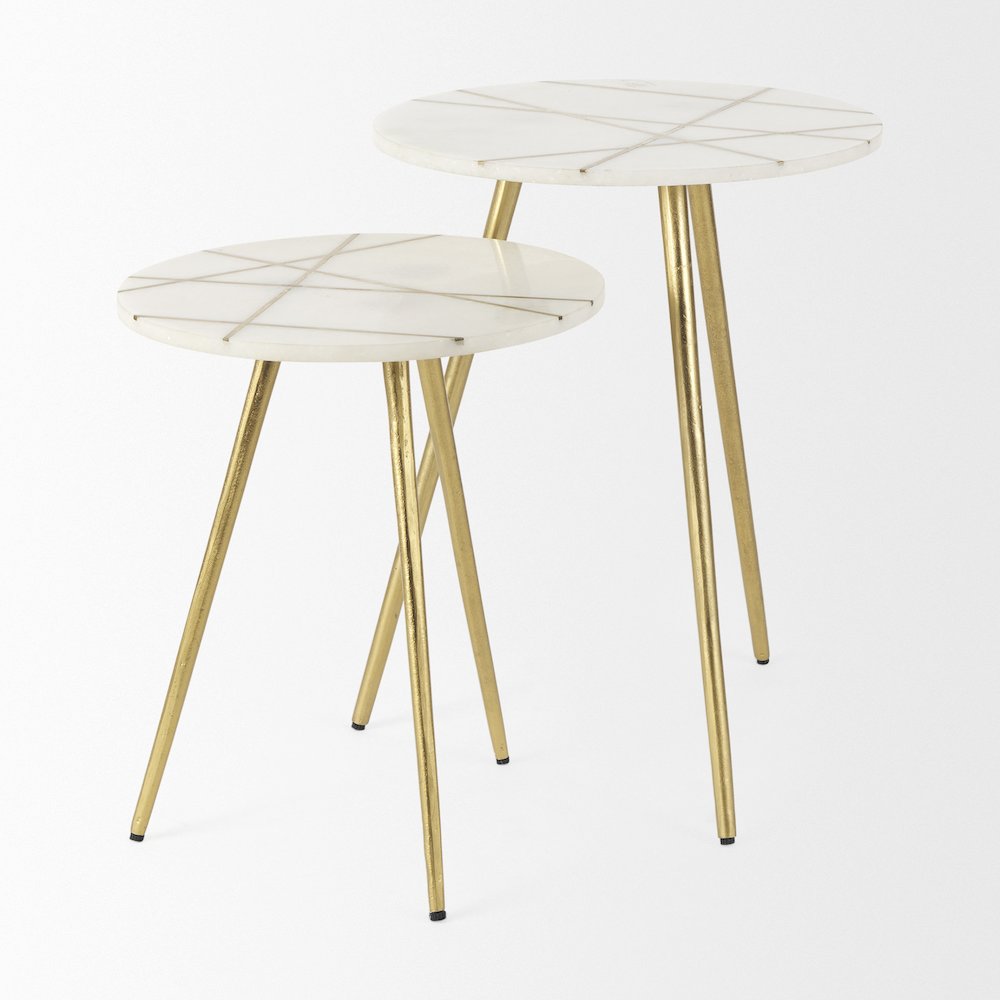18.0L x 18.0W x 23.0H White Marble W/Antique Gold Metal Round Large Accent Table. Picture 4
