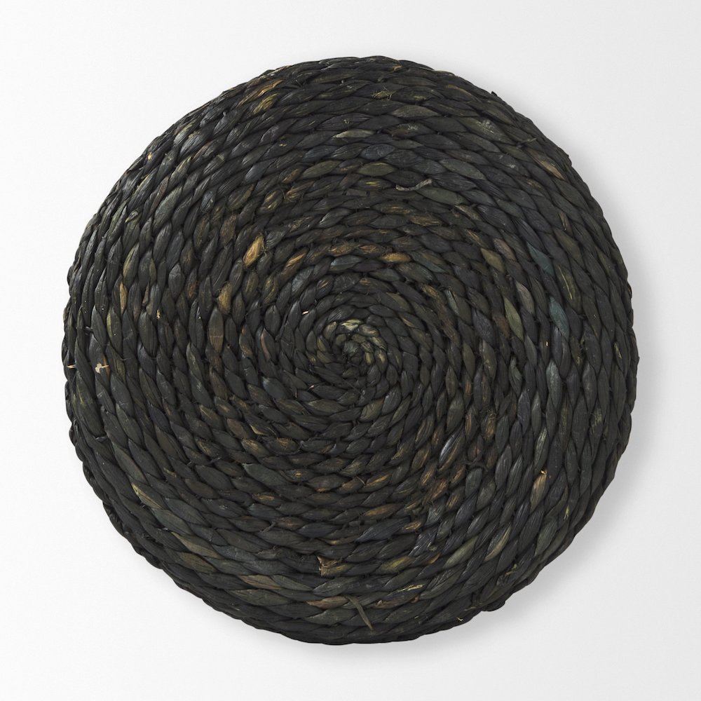 Dina 17.7L x 17.7W x 17.7H Black Cornhusk and Water Hyacinth Round Pouf. Picture 2