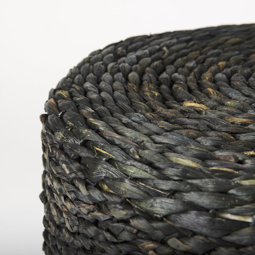 Dina 17.7L x 17.7W x 17.7H Black Cornhusk and Water Hyacinth Round Pouf. Picture 3