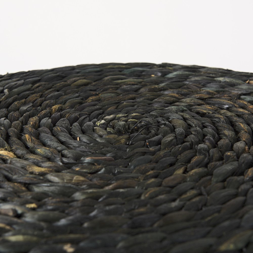 Dina 17.7L x 17.7W x 17.7H Black Cornhusk and Water Hyacinth Round Pouf. Picture 5
