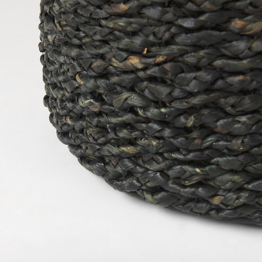Dina 17.7L x 17.7W x 17.7H Black Cornhusk and Water Hyacinth Round Pouf. Picture 7