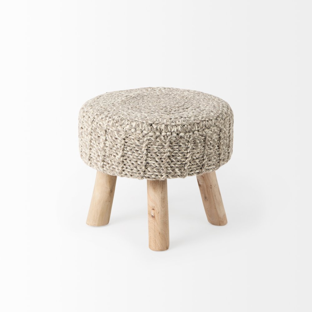 Bina 19.0L x 19.0W x 15.0H Taupe 4 Legged Wool Stool. Picture 2