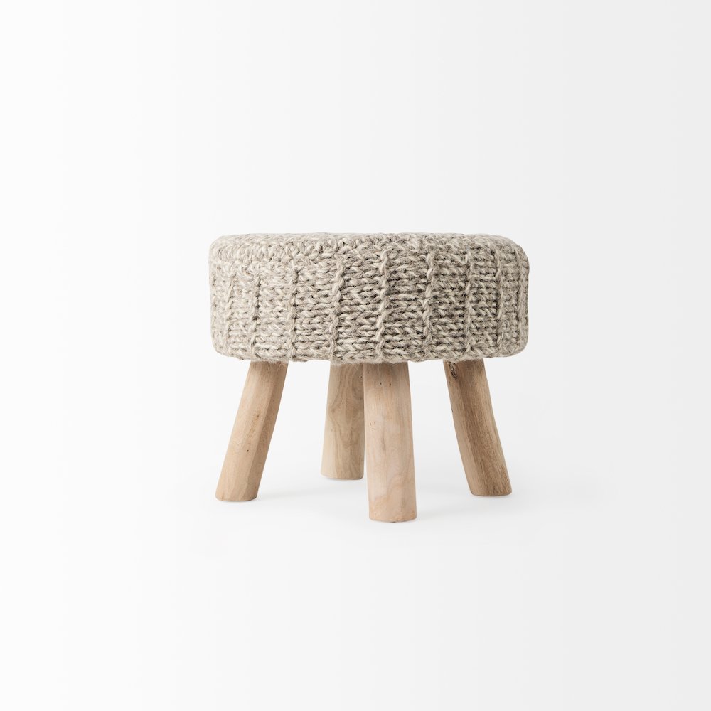 Bina 19.0L x 19.0W x 15.0H Taupe 4 Legged Wool Stool. Picture 3