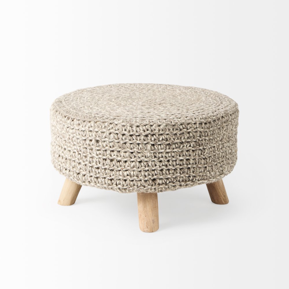 Bina  24.0L x 24.0W x 14.0H Light Gray 4 Legged Wool Stool. Picture 2