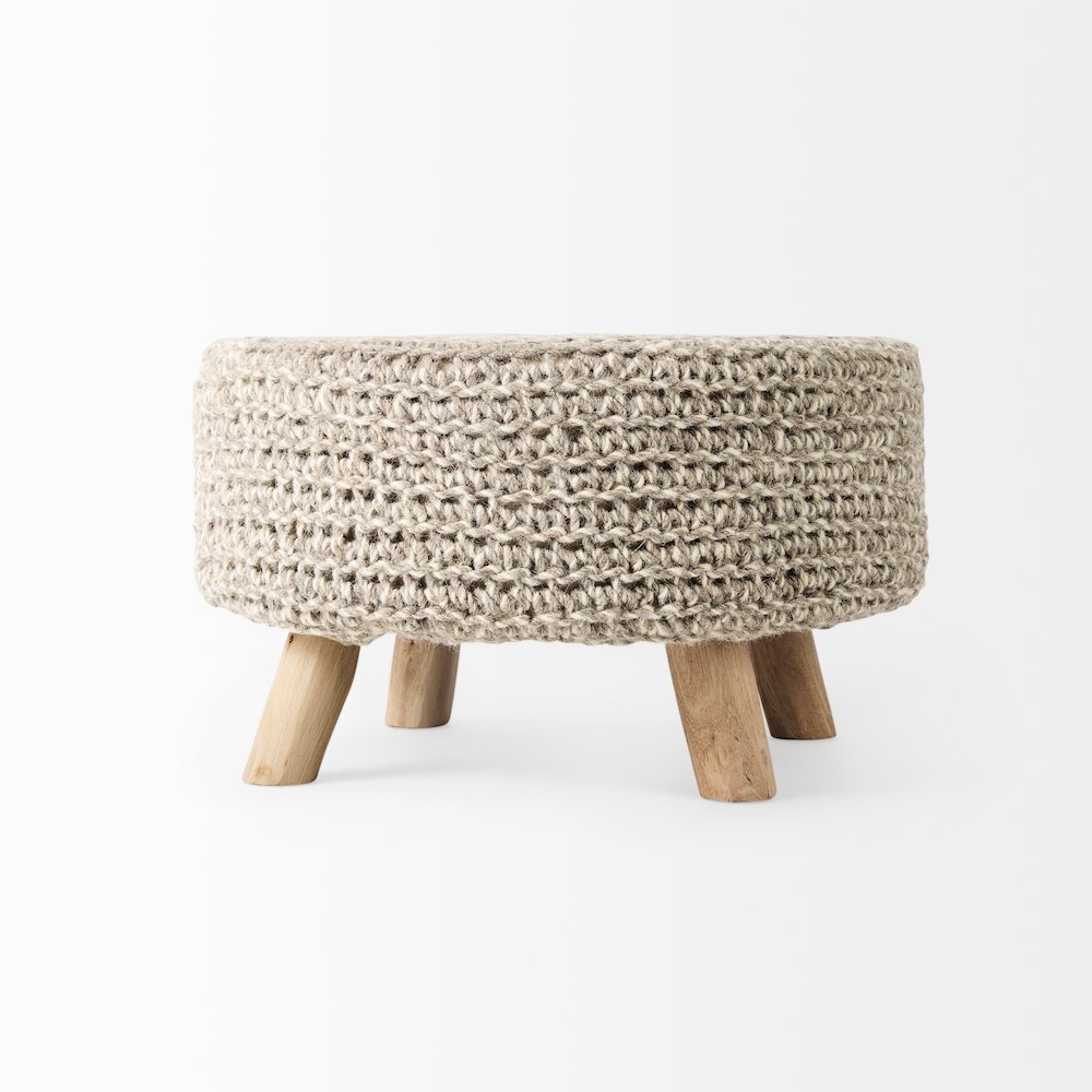 Bina  24.0L x 24.0W x 14.0H Light Gray 4 Legged Wool Stool. Picture 3