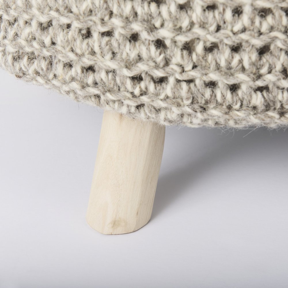 Bina  24.0L x 24.0W x 14.0H Light Gray 4 Legged Wool Stool. Picture 9