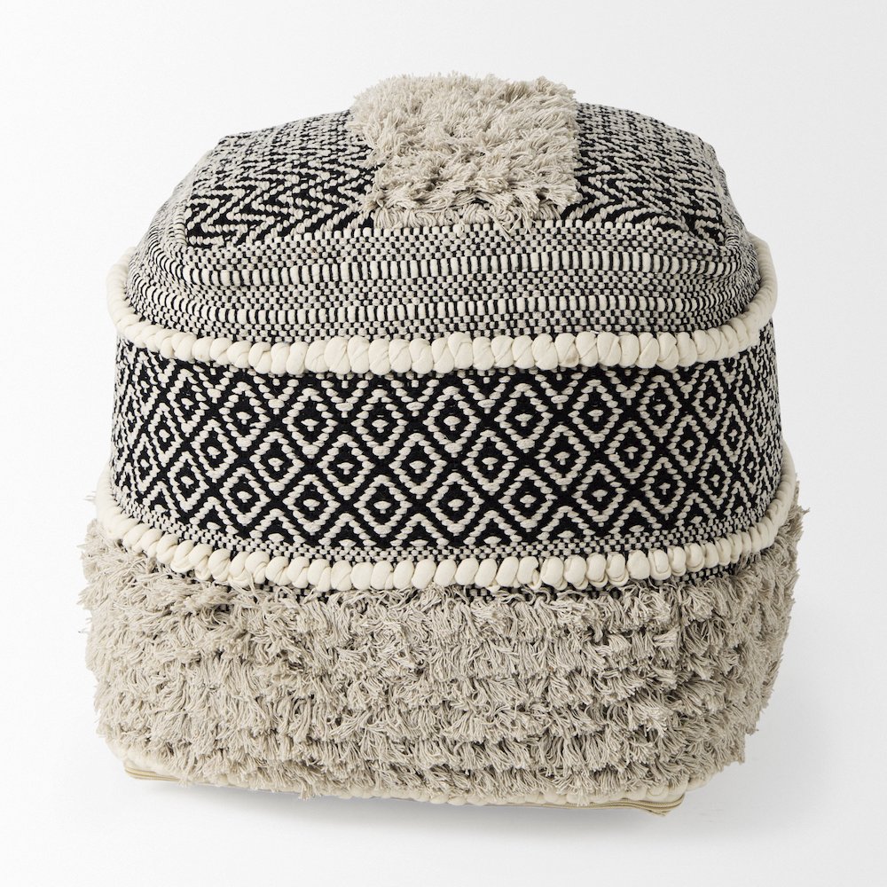 Darika 16.0L x 16.0W x 16.0H Black/White/Gray Cotton Pouf. Picture 3