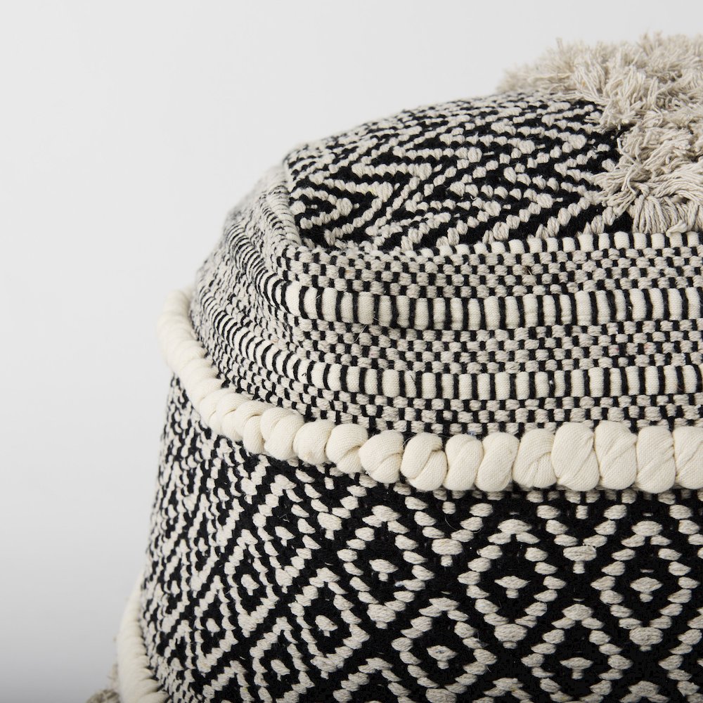 Darika 16.0L x 16.0W x 16.0H Black/White/Gray Cotton Pouf. Picture 4