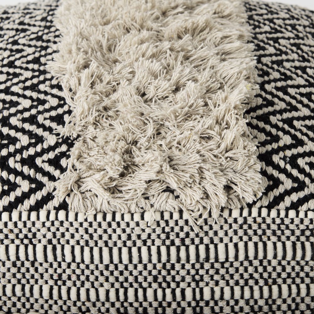 Darika 16.0L x 16.0W x 16.0H Black/White/Gray Cotton Pouf. Picture 5