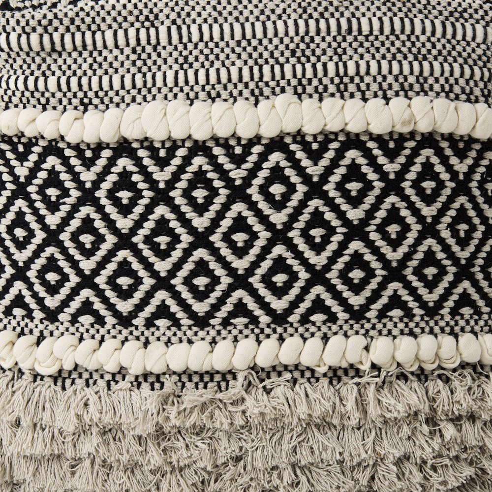 Darika 16.0L x 16.0W x 16.0H Black/White/Gray Cotton Pouf. Picture 6