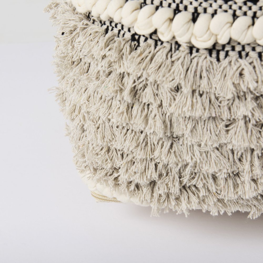 Darika 16.0L x 16.0W x 16.0H Black/White/Gray Cotton Pouf. Picture 7