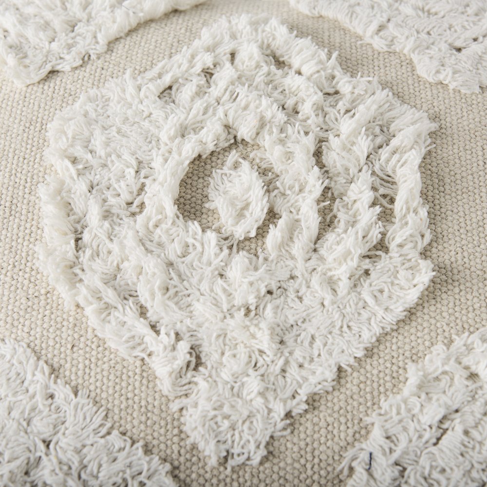 Ekanta 16.0L x 16.0W x 16.0H  Cream/Beige Patterned Cotton Pouf. Picture 5