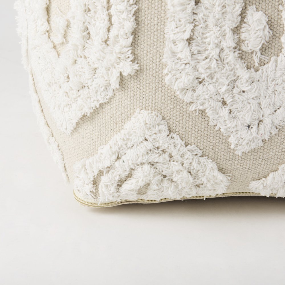 Ekanta 16.0L x 16.0W x 16.0H  Cream/Beige Patterned Cotton Pouf. Picture 7