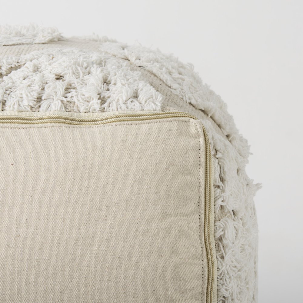 Ekanta 16.0L x 16.0W x 16.0H  Cream/Beige Patterned Cotton Pouf. Picture 8