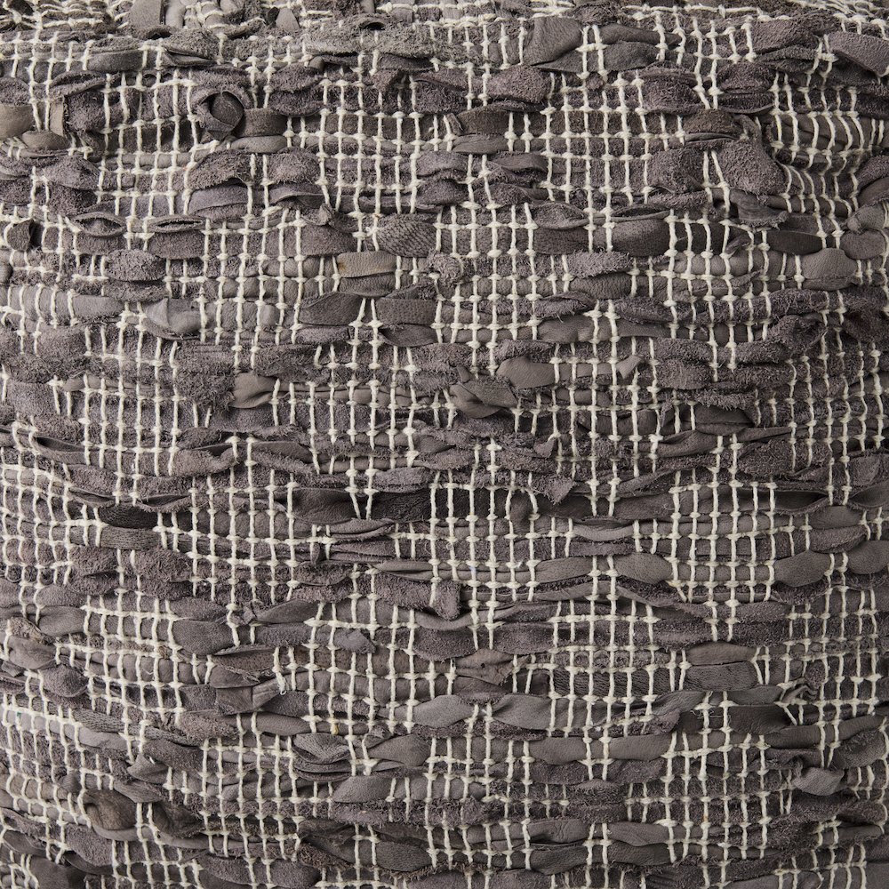 Falguni 16.0L x 16.0W x 16.0H Gray Leather and Cotton Patterned Pouf. Picture 6