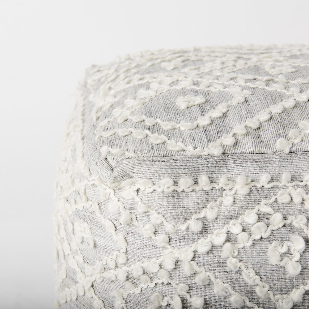 Farida 6.0L x 16.0W x 16.0H Light Gray Wool and Polyester Patterned Pouf. Picture 4