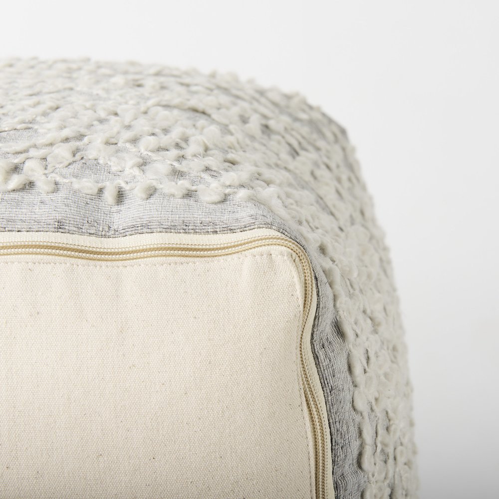 Farida 6.0L x 16.0W x 16.0H Light Gray Wool and Polyester Patterned Pouf. Picture 8