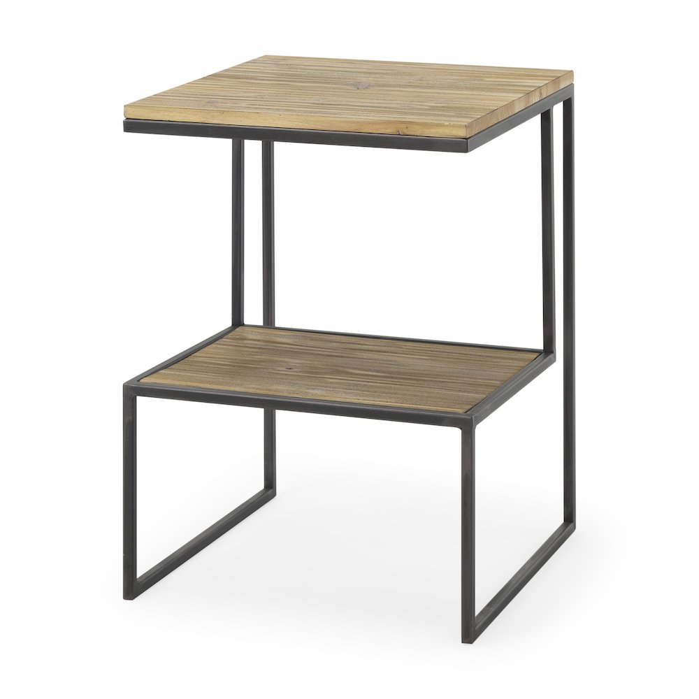 Ronin 22"H Square 2-Tier Wood w/ Black Metal Accent Table. Picture 1