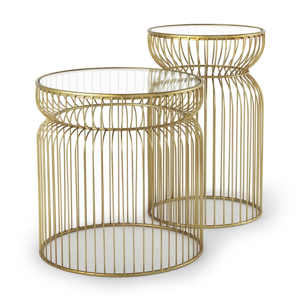 Shani Set of 2 Round, Gold Metal w/ Glass Accent Tables. Picture 1
